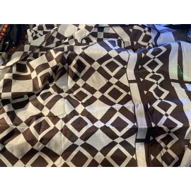 UnKnown Amazing Vintage Lt Wt White & Brown 1970's Cotton Border Print Fabric Per Yard