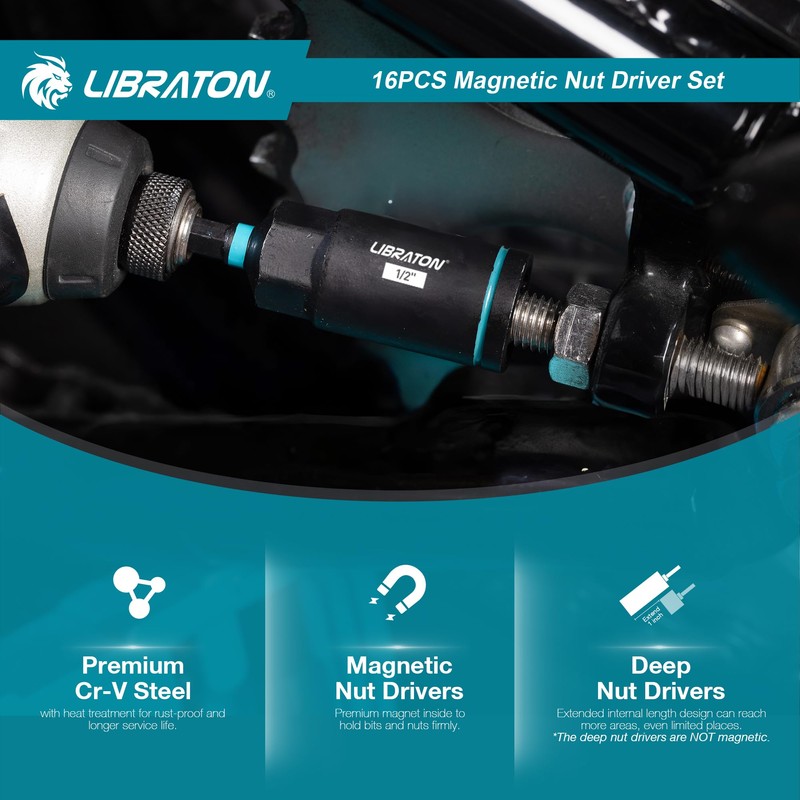 LIBRATON Magnetic Nut & Driver Set, 16pc Impact Driver Bit