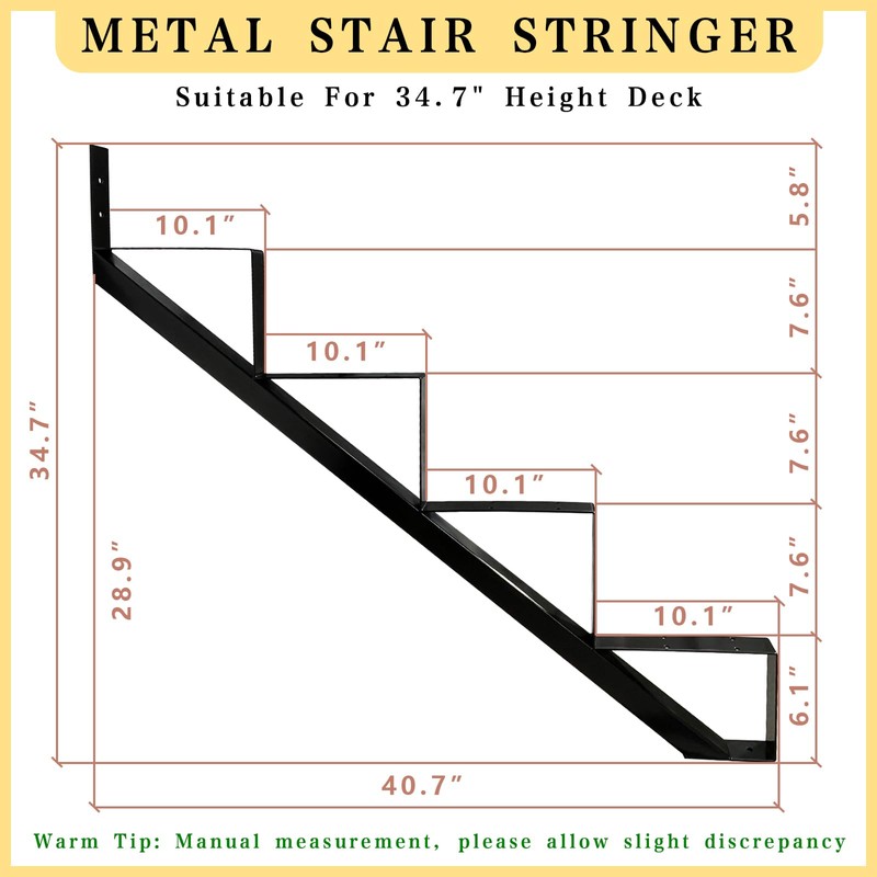 2 Packs Metal Stair Step Stringers, 4 Step Steel Riser