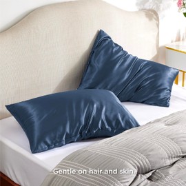 Bedsure Satin Pillowcase for Hair and Skin - Blue Granite Zipper Pillow Cases King Size Set of 2, Similar to Silk Pillow Cases, Silky & Super Soft Pillow Covers, Gifts for Her or Him, 20x36 Inche