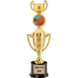 Crown Awards Ultimate Frisbee Trophy, 14" Gold Cup Ultimate Frisbee Trophies, Enter Your Own Engraving, 10 Pack Prime