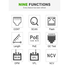 9 in 1 Multifunctional Rechargeable Network Cable Tester NF-8508, RockyMars RJ11 RJ45 Wire Cable Tracer, CAT5 CAT6 Cable Toner with Bright & Easily Discernible LED Display, Battery-Saving Mode