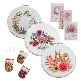 ALLMIRA Embroidery Kit, Beginner, Set, Embroidery, Cross Stitch, Handmade, DIY Embroidery Tool, Embroidery, Frame, 7.9 inches (20 cm), 1 Embroidery Thread, Embroidery Cloth, 2 Embroidery Needles, English Instruction Manual Included (3 Squirrels)