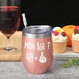 Livole 50 Geburtstagsgeschenk Frauen,350ml Edelstahl Kaffeetasse Geburtstagsgeschenk mit Strohhalm und Tassenbürste für Frau,Isolation Sous Vide Doppelschichtbecher für Wein, Getränke, Champagner