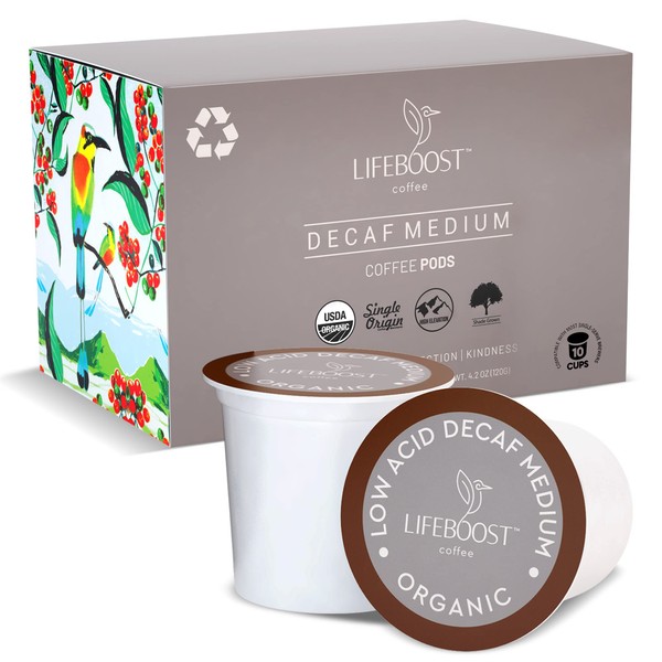 LIFEBOOST Lifeboost Organic Decaf Coffee K Cups - Low Acid