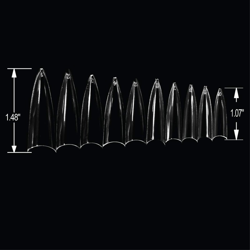 VIVACE Clear Long Stiletto 500pcs Artificial Fake Gel Nail Tips,10