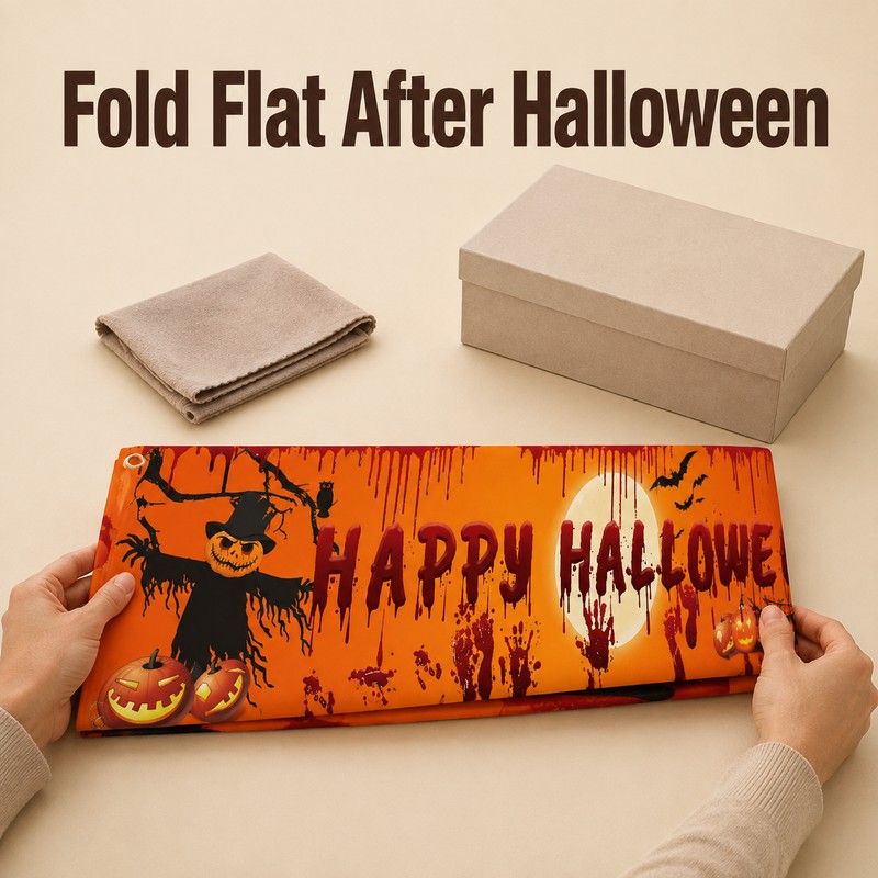 Happy Halloween Hanging Banner – 250cm Pumpkin and Bloody Handprint
