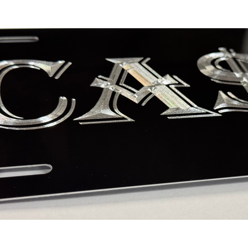 Cash $ Money Car Tag Engraved Gloss Black Silver Etched