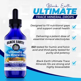 THE FOOD MOVEMENT CO. The Food Movement Co. Black Earth Ultimate Trace Minerals 10x Strength, Fulvic Acid & Humic Acid, Non GMO Vegan Dropper, 1 Ounce - Ideal Supplement for Athletes