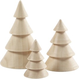 Creativ 100263 Wooden Christmas Trees, H: 5+7,5+10 cm, D: 3,5+5,4+6,7 cm, empress wood, 3pcs
