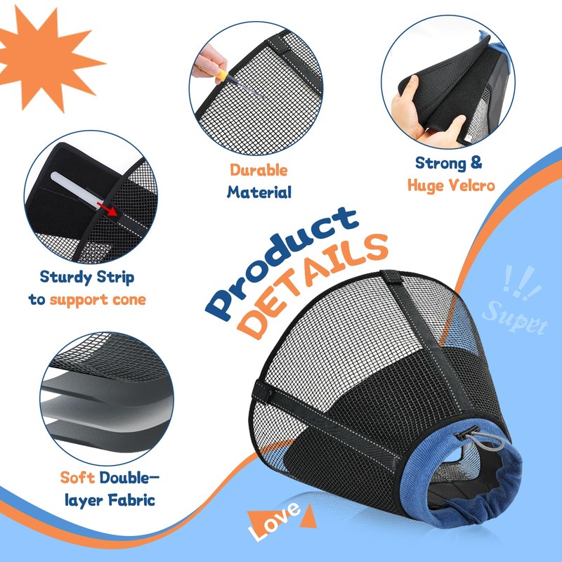 Supet Soft Dog Cone Collar for Small Dogs, Comfortable Mesh