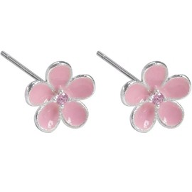 Tiny Pink Flower Small Stud Earrings 925 Sterling Silver for Women Cute Minimalist Cartilage Pink CZ Floral Studs Tragus Post Pin Hypoallergenic Fashion Jewelry for Her Daughter, Small, Brass, No