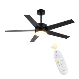 LOFIKEDI 52 Inch Modern Ceiling Fan with Light, 5 Blades, Remote Control, Reversible DC Motor, Stepless Dimmable, Noiseless for Indoor and Outdoor Use, Black