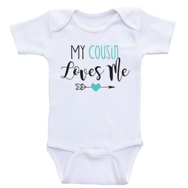 Heart Co Designs My Cousin Loves Me - Baby Bodysuit Cute One Piece Clothes For Babies (9mo-Short Sleeve, SeaFoam Text)