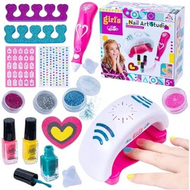 Kit de uñas para niñas, set de esmalte de uñas de regalo para niños, esmalte de uñas pelable, con secador de uñas, secado rápido y no tóxico, set de manicura para niñas de 5 a 12 años