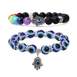 Evil Eye Bracelet Blue Turkish Lucky Fatima Evil Eye Bracelet for Women Men for Protection and Blessing (2PCS)