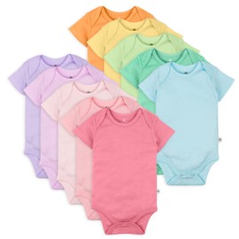HonestBaby 10-Pack Short Sleeve Bodysuits One-Piece 100% Organic Cotton for Infant Baby Boys, Girls, Unisex, Rainbow Pinks, 3-6 Months