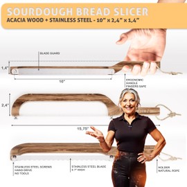 ROOTEN Premium Sourdough Bread Slicer With Reusable Bread Bag Set - Natural Acacia Wood Bread Cutter For Homemade Bread - 0,7" Blade With Extended Teeth Sourdough Slicer With Sourdough Bread Storage