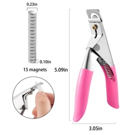 XEAOHESY 1 Piece Pink Acrylic Nail Clippers with 15pcs Magnets Sizers Stainless Steel Nail Tip Cutter Fake Nail Clipper Acrylic Nail Cutter U-Shaped Scissors for Acrylic Nails
