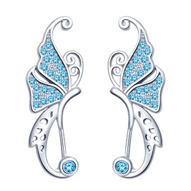 Women's girl's Ear Cuff, 925 Sterling Silver Stud Earrings, Cubic Zirconia, Butterfly Stud Earrings, Ear Cuff Earrings