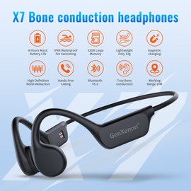 GenXenon Wireless Bone Conduction Headphones，Bluetooth 5.3 Open Ear Technology, Waterproof IPX8, Built-in Mic & 32G MP3. Ideal for Running and Swimming (Black11)