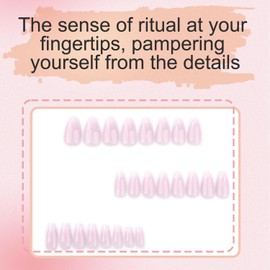 24 Pcs Gradient Almond Press-Ons – Short White Pink French Tip False with Tool, Full Cover Acrylic for Women & Girls