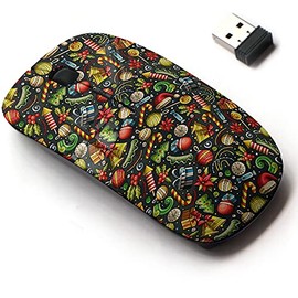 CJCBROES 2.4G Wireless Mouse with Cute Pattern Design for All Laptops and Desktops with Nano Receiver - Cartoon Cute Xmas