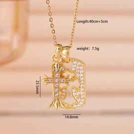 Maidaduous Cross Necklace for Women 18K Gold Plated Cubic Zirconia Cross Long Pendant Necklace Double Cross Pendant Dainty and Retro Diamond Necklace Faith Jewelry Women Religious Gifts