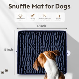 FunFurry Snuffle Mat for Dogs, Dog Puzzle Mat, Interactive Dog Toys for Enrichment,Sniff Mats with Non-Slip Backing,Suitable for Breeds and Sizes of Dogs (Navy, 17" X 15")