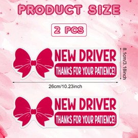 2pcs New Driver Magnet for Car, Thanks for Your Patience Bow Candy Reflective New Driver Stickers Removable New Driver Vehicle Safety Warning Sign for Bumper Window Student Driver (Pink)