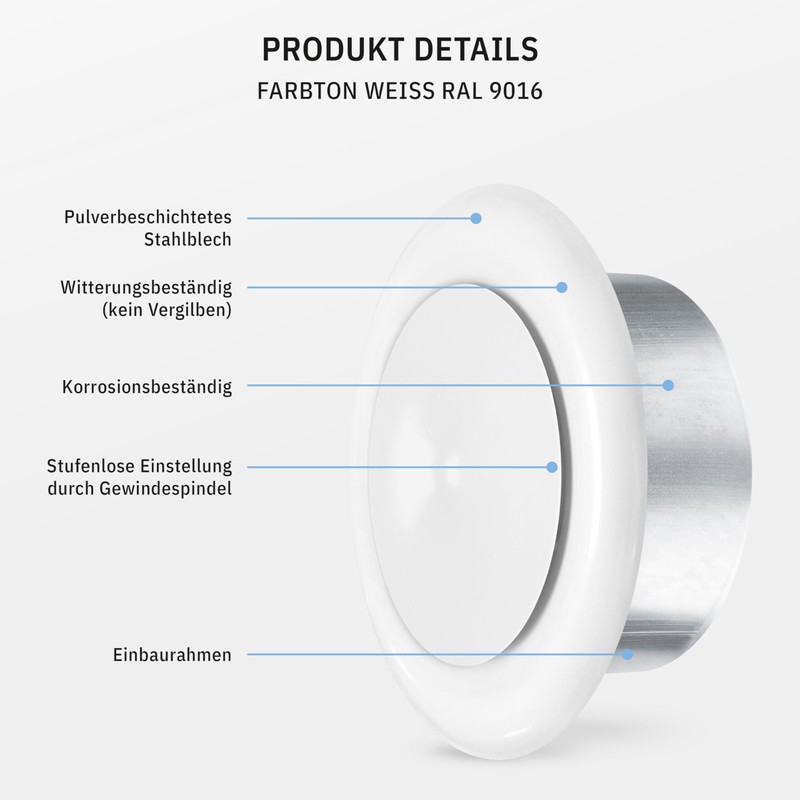 Klimapartner TVSZ 100 - Round White Steel Adjustable Air Valve