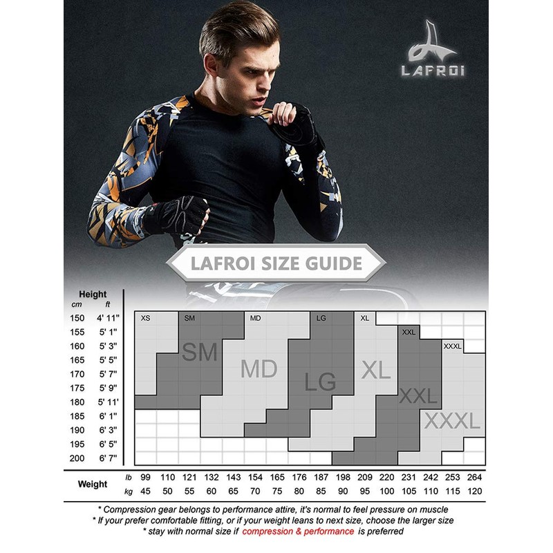 LAFROI Men's Long-Sleeved UPF 50+ Compression Shirt Rash Guard CLY08C,