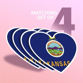 Vinyl Heart Stickers (Set of 4) 10cm - Kansas Flag Vector Emblem for Laptops, Tablets, Luggage, Scrap Booking, Fridges #60753