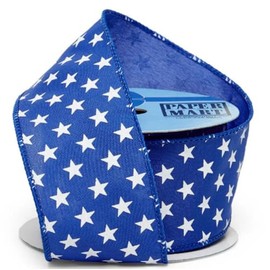 Star Spangled Patriotic Wired Ribbon - 2 1/2" x 10 Yards, Blue & White, 4th of July, Americana, Farmhouse, DIY Crafts, USA, Christmas, President's Day, Memorial Day