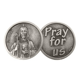 WJH Silver Tone Saint Jude Pocket Prayer Token Medal, 1 1/8 Inch