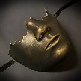 Masquerade Black & Gold Finish Broken Face Half Mask Unisex Mask One Size Fits Most