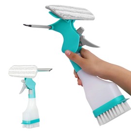 3 in 1 Window Cleaner, Spray Window Squeegee with Spray Bottle & Squeegee & Fabric Washer Head & Brush for Home Car Glass Cleaning