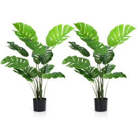 DREAMADE 4FT Fake Monstera Deliciosa Plants, Faux Monstera Plant w/15 Turtle Leaves, Cement-Filled Plastic Pot, 60 Inch Fake Plant for Indoor Home Office Living Room Decoration Set of 2