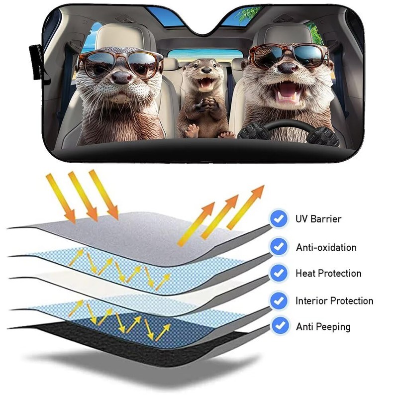Funny Otter Family Car Front Windshield Sun Shade, Cool Otter