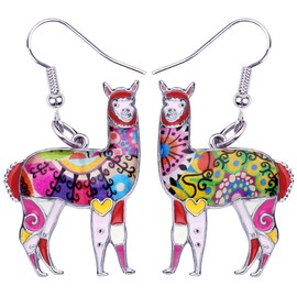 NEWEI Enamel Alloy South America Alpaca Earrings Drop Dangle Fashion Unique Animal Jewelry For Women Gift Charms (Red)