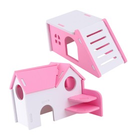 WOONEKY 2Pc PVC Hamster House Dual Layer Villa Fun Pet Hut for Rats Mice and Dwarf Hamsters with Exploration Safe PVC Material