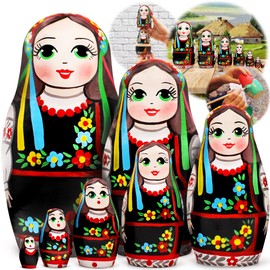Matryoshka Dolls Set of 7 pcs - Nesting Dolls in Ukrainian Vyshyvanka for Women - Baboushka Nesting Dolls in Ukrainian Traditional Costume