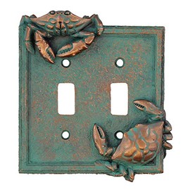 Top Brass Nautical Crab Starfish and Seashell Beach Electrical Cover Wall Plate Bronze/Verdigris Finish - Single Switch, Double, Rocker, Outlet (Double Switch Cover)