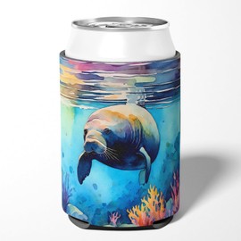 Caroline's Treasures Manatee Can or Bottle Hugger Cooler Washable Drink Sleeve Collapsible Beverage Insulated Holder, Can Hugger, Multicolor