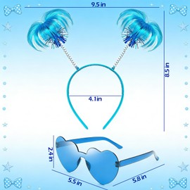 Domkier 4 Pack Blue Ponytail Headband and Heart Sunglasses Feathers Head Bopper Accessory for Costume Cosplay Party School Festivals