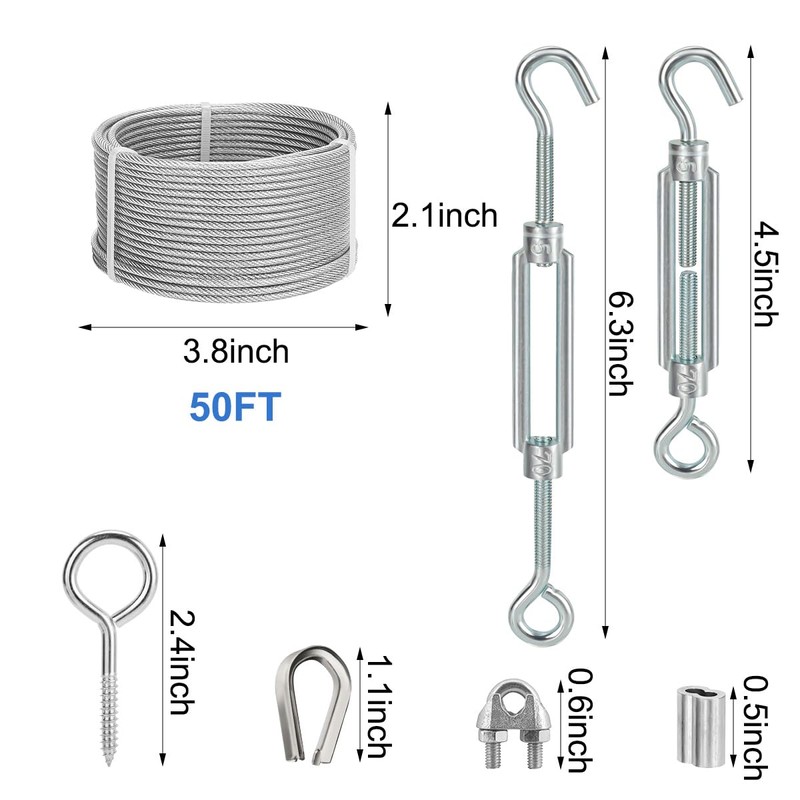 Hannger 1/8" Wire Rope Kit, 50FT PVC Coated Steel Cable