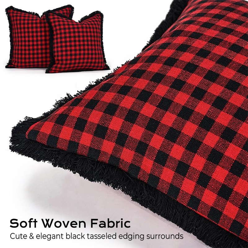 CARRIE HOME Red and Black Plaid Christmas Decorations Pillow Covers