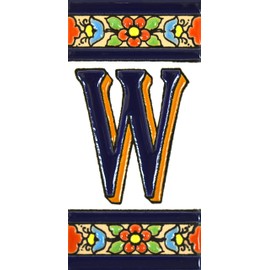 House letters 4 inch. Handpainted house letter tiles for signs, addresses and names. Address numbers for houses. House address numbers and letters. Design FLORES MEDIANO 4,29" x 2,13" (LETTER W)