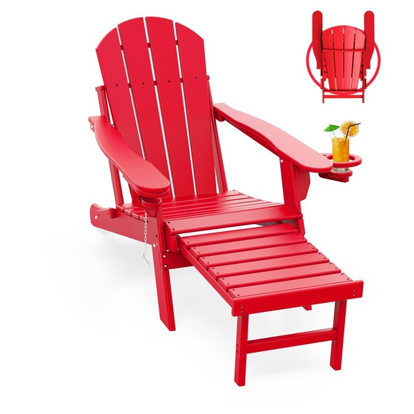 GREENVINES Adirondack-Chairs-with-Ottoman | Folding | Retractable-Footrest | HDPE Plastic |