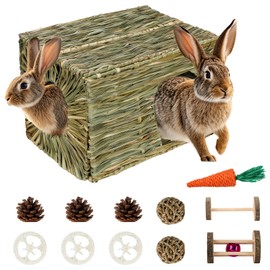 BWOGUE Extra Large Rabbit Grass House Natural Hand Woven Seagrass Bed Safe Comfortable Playhouse Chew Hideaway Mat Hay Toys Hut for Bunny Hamster Chinchilla Guinea Pigs Small Animals Indoor Play